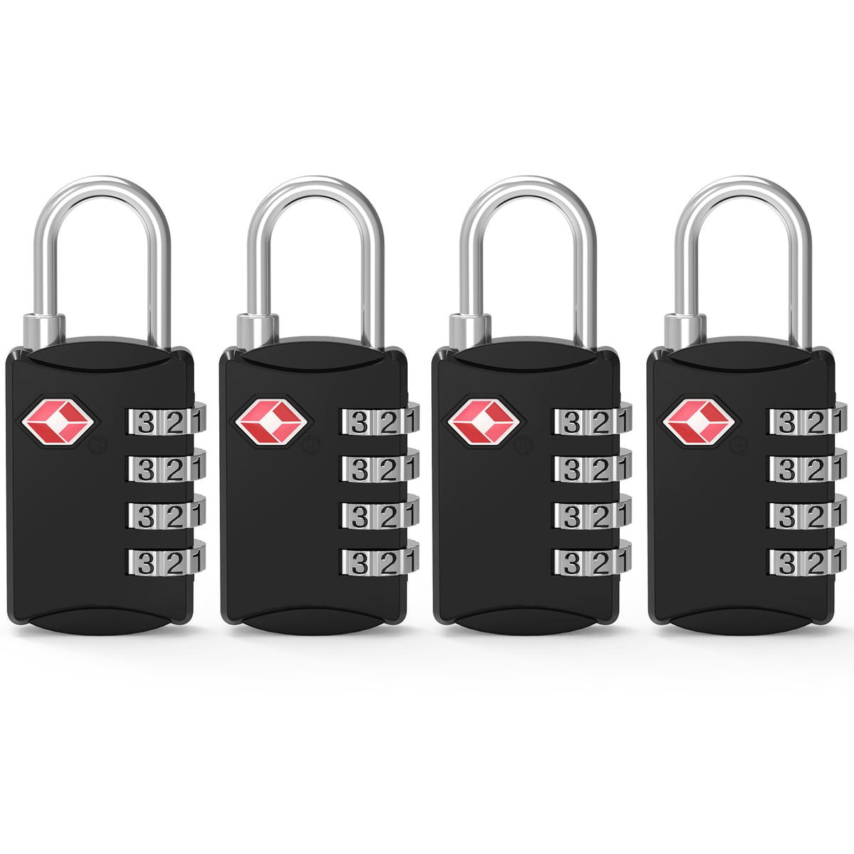 Diyife TSA Luggage Locks, [Updated Version][4 Packs] 4-Digit Security Padlock, Combination Padlocks, Code Lock for Travel Suitcases Luggage Bag Case etc. Black