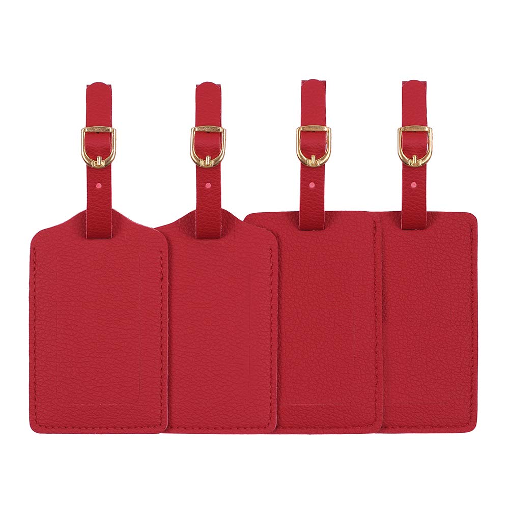 Luggage Tags, Microfiber Leather Personalized Suitcase Tag Set Luggage id Tags Labels Travel Accessories-Set of 4(Red)