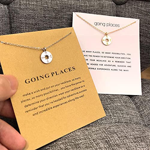 ZYAWP Message Card Compass Pendant Necklace Silver Friendship Sisters Sun Good Luck Crane Pendant Y Chain Necklace for Women and Girl Gift (Silver Compass new)