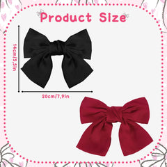 Bow Hair Clip, 2Pcs Hair Bows for Women Big Bowknot Hairpin French Hair Clips with Ribbon Solid Color Hair Barrette Clips Soft Satin Silky Hair Bows for Women Girls(BlackandRed)