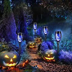 Geemoo 6 Pack Solar Flickering Dancing Blue Flame Lights Waterproof Solar Torch Lights for Outdoor Garden Patio Pathway Yard Tomb Halloween Decorations