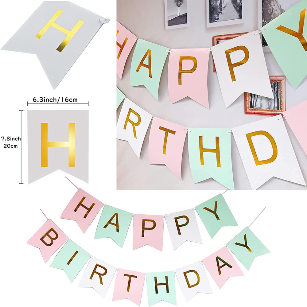 Happy Birthday Banner for Home or Garden Birthday Party Bunting, Candy Pastel Birthday Party Decoration Supplies