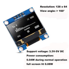 6PCS 0.96’’ OLED Display Module 12864 128x64 Pixel LCD White Light Board I2C Serial 0.96 inch IIC Chip 4 Pin Self-Luminous Display Board Compatible with Arduino Raspberry Pi