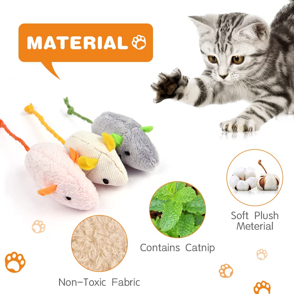 Adiwo Catnip Mouse Toys, 9 Pack Catnip Toys for Cats, Mini Pet Chew Small Plush Mouse Cat Toy, Catnip Teeth Cleaning Toys for Kick Bite, Play and Indoor Interactive (Mixed Color)