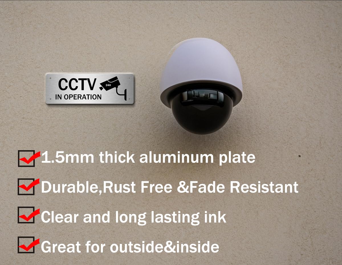 4-Pack CCTV In Operation Sign,CCTV in Operation Aluminum Sign with Self-Adhesive Stickers for House and Business Indoor or Outdoor Use,UV Resistant, Anti-rust,15 x 5cm 4pcs