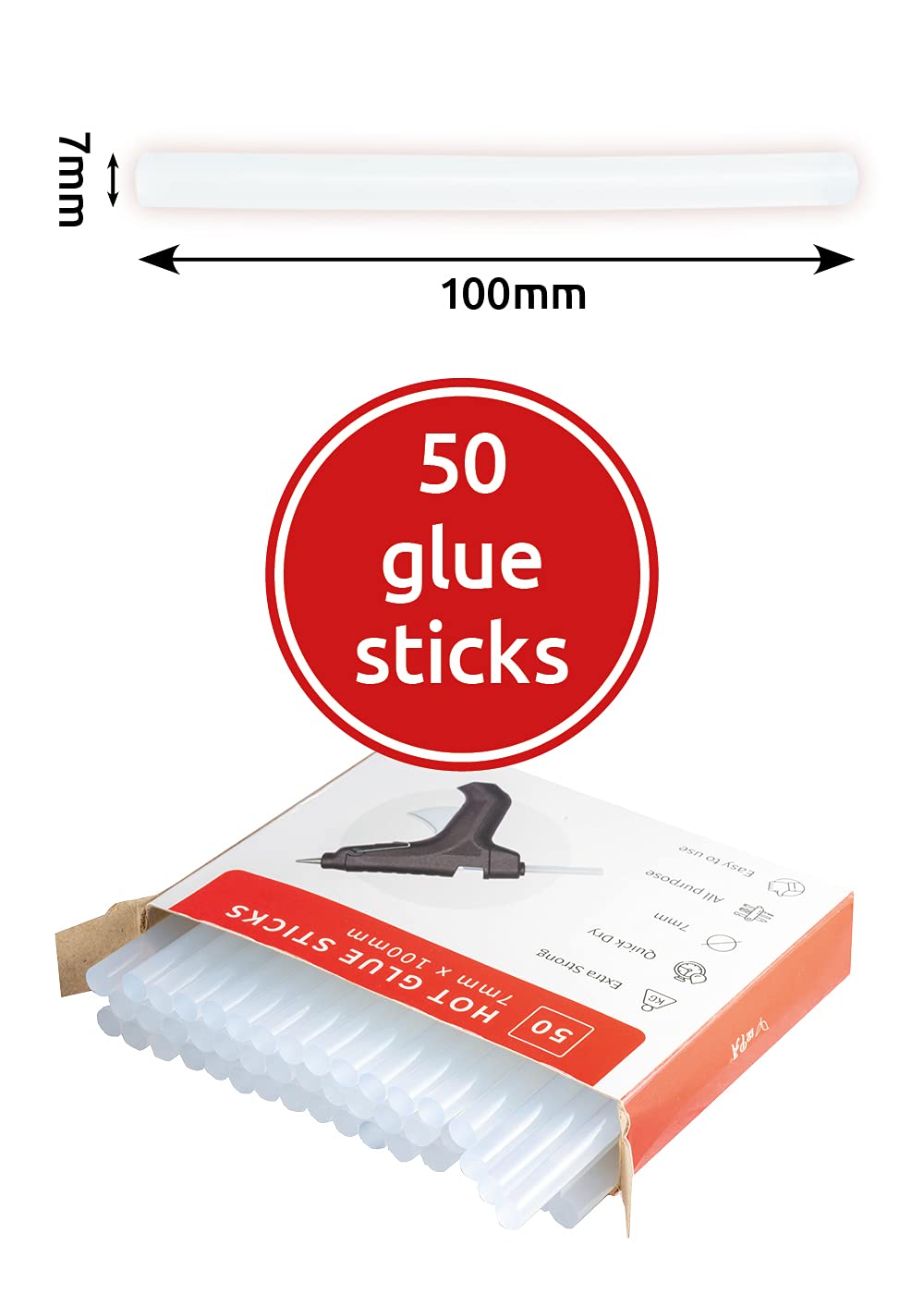 7mm   Glue Stick   Glue Sticks for Glue Gun   50 pcs   7mm x 100mm   Hot Glue Gun Sticks