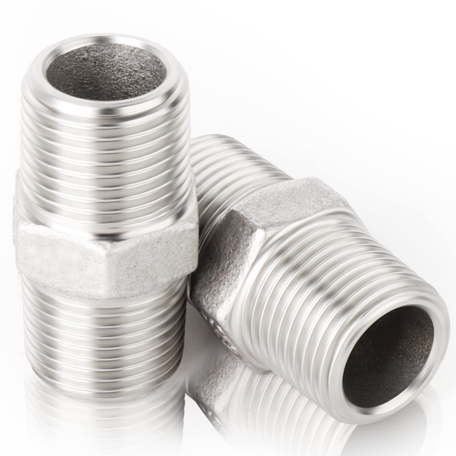 ERGAOBOY 5 Pcs 1/4 inches Male to 1/4 inches Male BSP Thread 304 Stainless Steel Hex Nipple Pipe Fittings