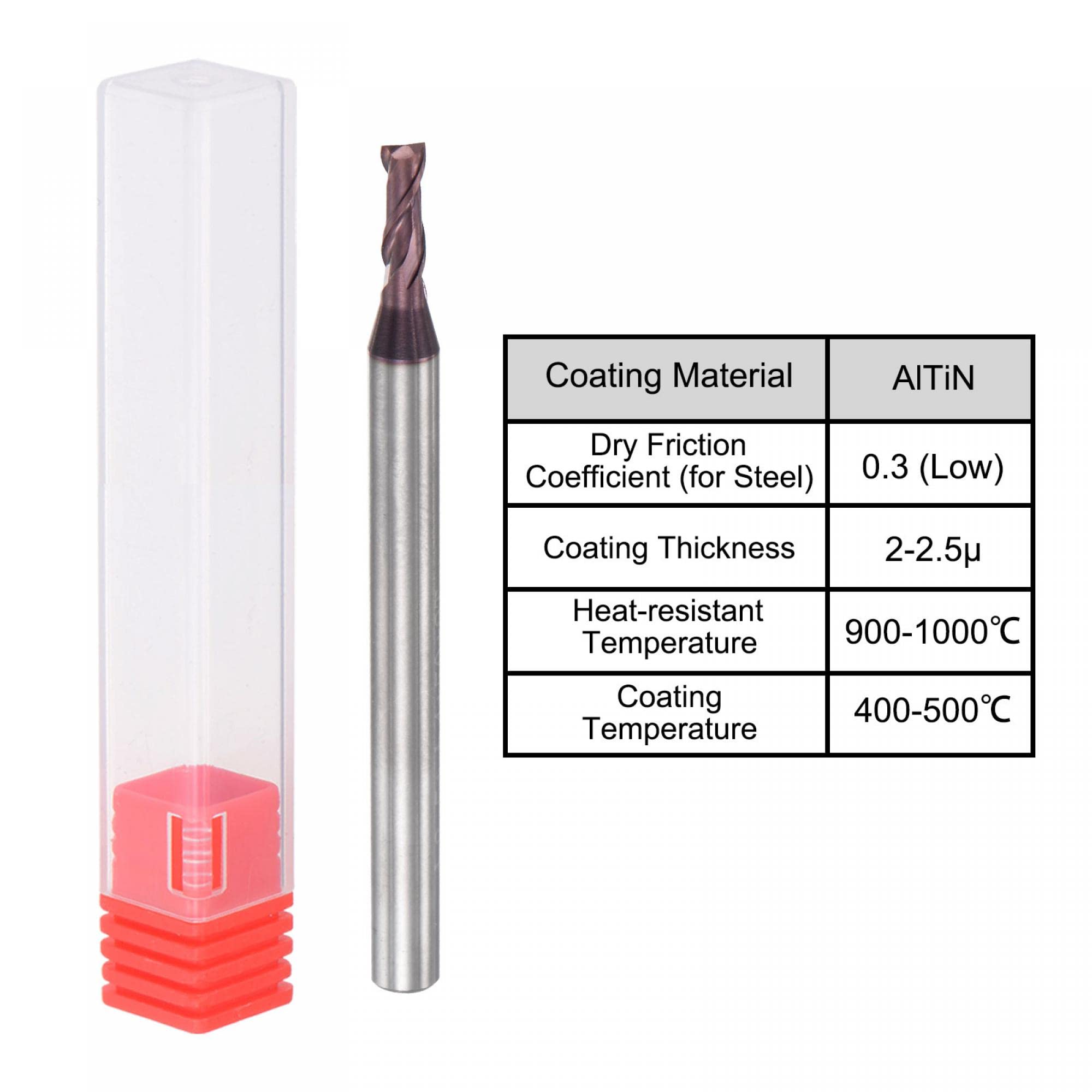 sourcing map Square Nose End Mill, 2.5mm Tip Dia Solid Carbide AlTiN Coated CNC Router Bits 2 Flute Spiral Milling Cutter HRC55 with 4mm Shank 50mm (2-inch) Length