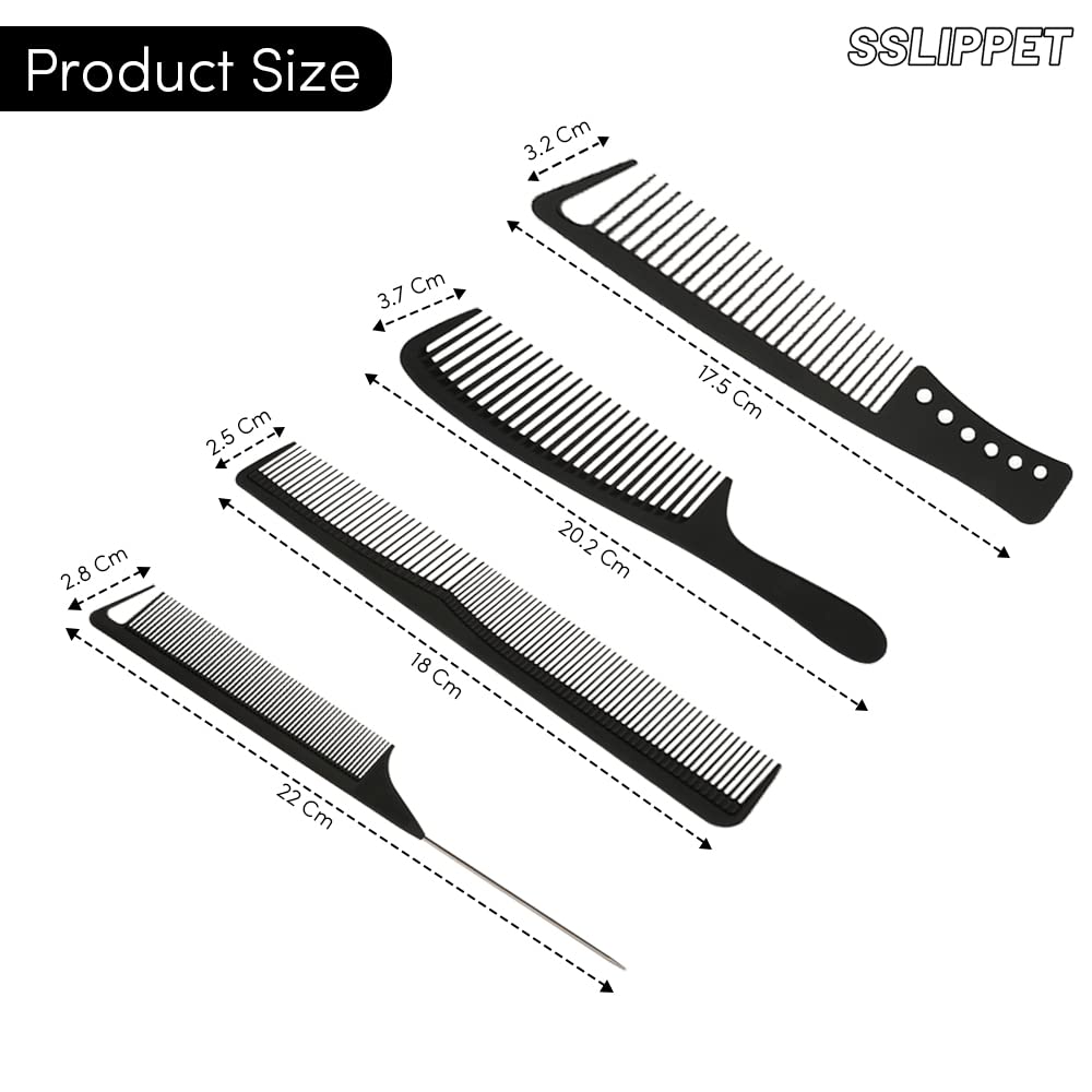 SLIPPET Hair Comb Styling Set 4 Pieces Fine Wide Tooth Comb Rat tail Comb Cutting Comb Parting Comb Anti Static Combs for men women dry wet hair thin curly hairdressing Set