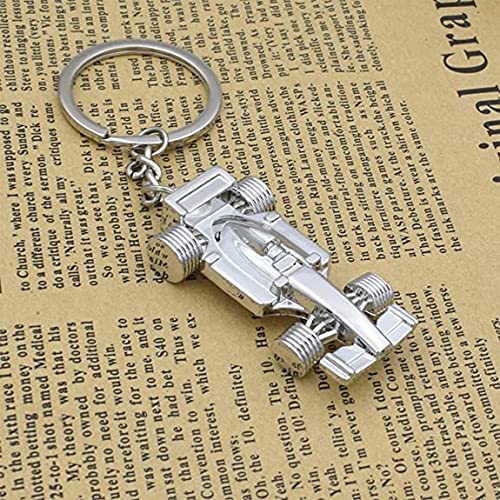 Silver Racing Car Keyring, Perfect Fathers Day, Birthday, Christmas for Fans of Racing, 1 Pcs Sport F1 Keyring Key Chain, Key Ring Accessory Formula 1 Gifts for Boy or Men