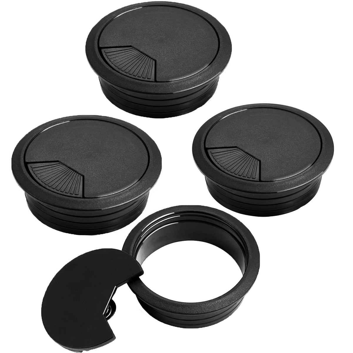 4 Pieces Black Desk Grommet, 60mm (2.4 inch) Plastic Desk Cable Grommet Cord PC Computer Wire Cable Hole Cover for Home Office