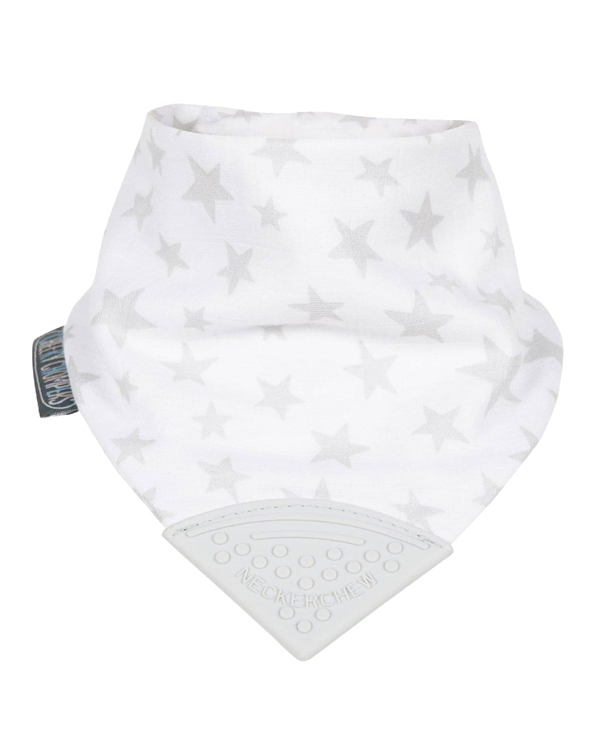 Cheeky Chompers Muslin Baby Bibs with Teether   Super Soft & Absorbent   2 monthsand Teething Bibs   Multi-Award Winning Neckerchew   (Silver Stars, Single)