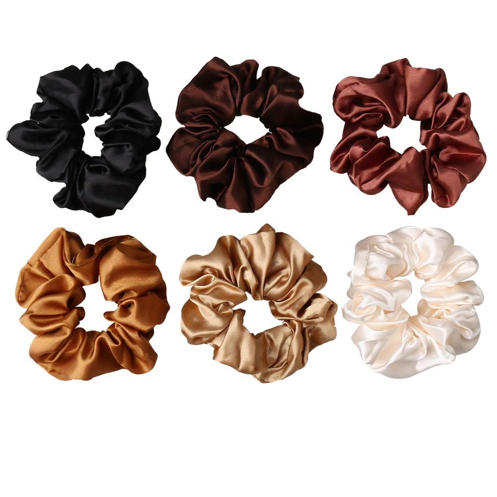 nuoshen 6 Pieces Hair Scrunchies, Satin Elastic Soft Hair Ties Scrunchy Hair Bands for Girls and Ladies