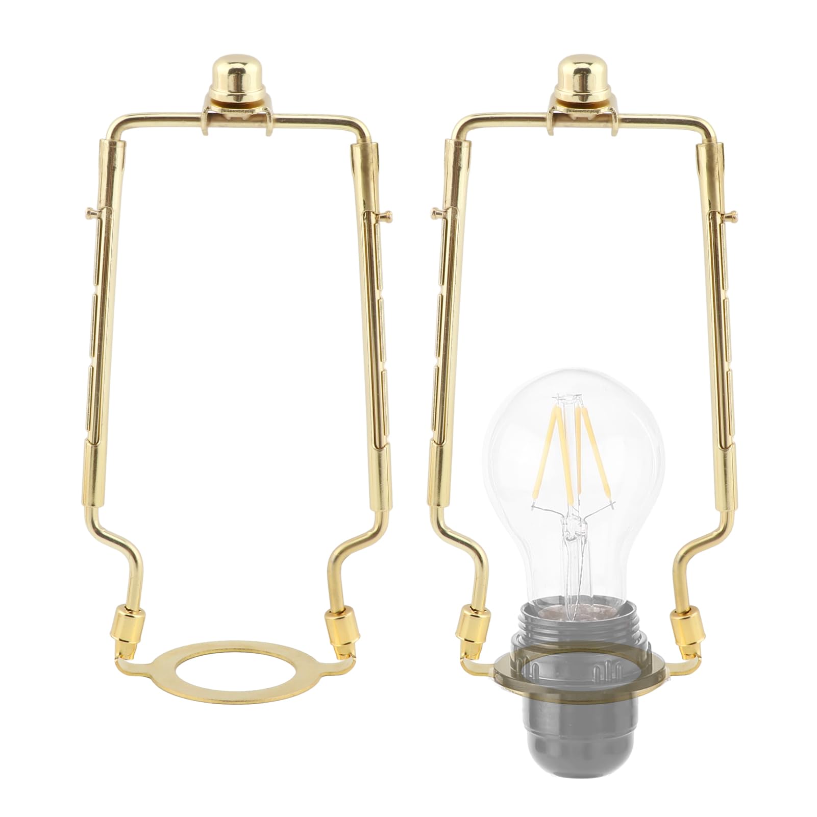 WANAONE 7 8 9 10 inch Lamp Shade Harp Holder, 2 Pack Adjustable Lamp Harp Kit Fit 3/8 IP Standard, Golden Horn Frame Lampshade Bracket, E14 E26 E27 Light Base Fitter Adapter(Gold)