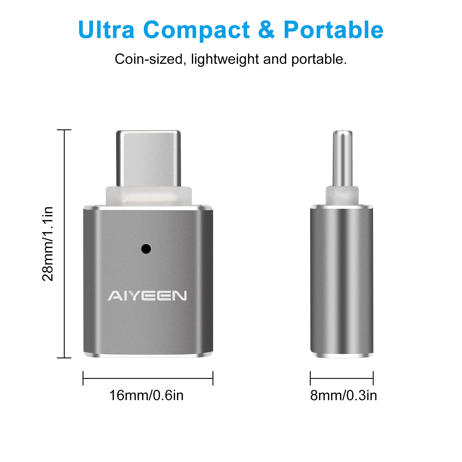 AIYEEN USB C to USB Adapter(2 Pack), USB C Male to USB 3.0 Female Adapter OTG Converter Compatible with MacBook Pro 2019/2018/2017,MacBook Air 2018 and More Type-C Devices, Gray