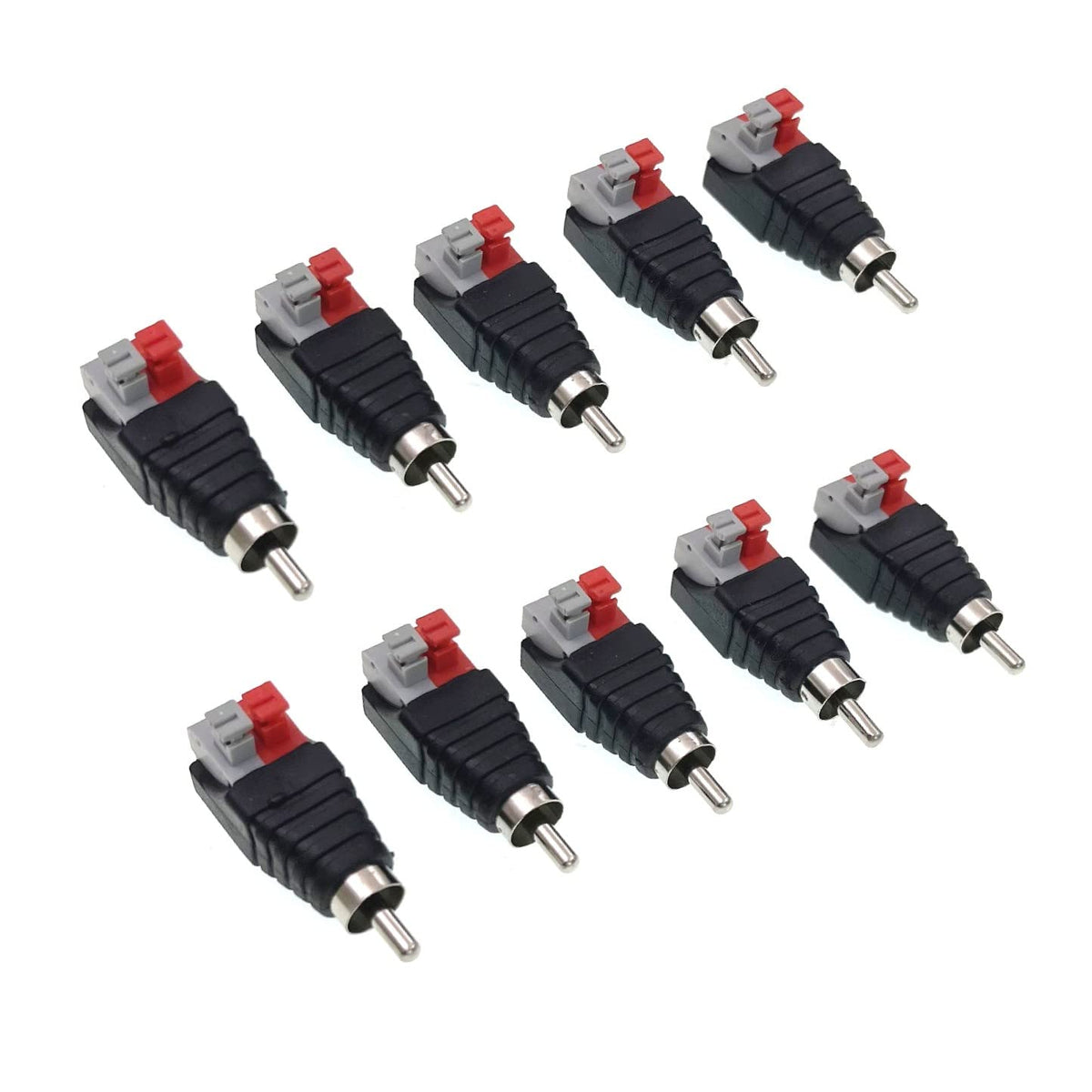 JZK 10 Pcs RCA to Speaker Wire Adapter, Subwoofer Speaker Phono RCA Male to AV 2 Screw Terminal Female, Video Audio Spring Press Type Balun for CCTV