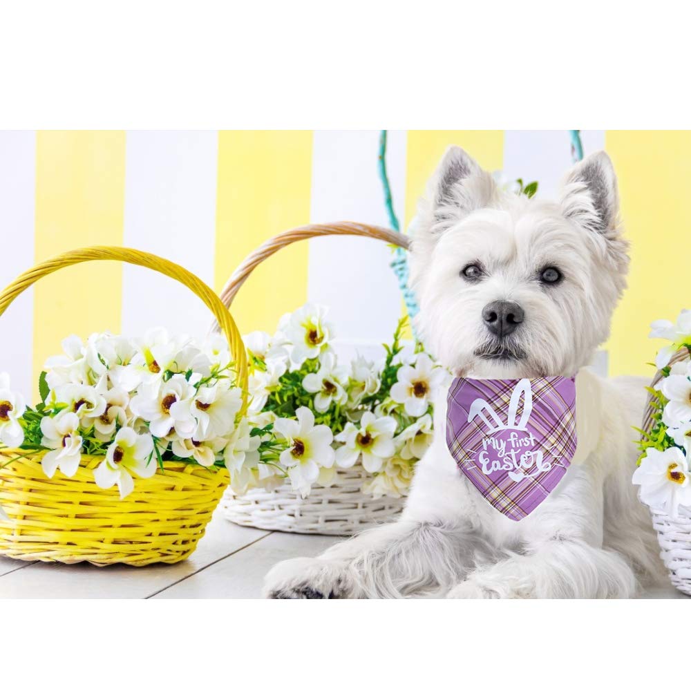 SHOKUTO 2 Pcs Easter Dog Bandanas, Washable Dog Triangle Bibs Pet Kerchief Scarf Adjustable Neckerchief with Egg Bunny Pattern for Dogs, Cats, Pets, Holiday Festival