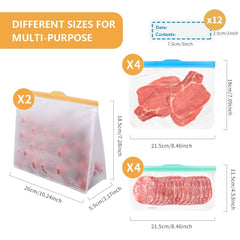 Exllena Silicone Reusable Freezer Bags, Reusable Sandwich Bags BPA Free for Food Storage, 2 Stand Up Bags Included, Eco-Friendly and Leakproof Ziplock Bags with Triple Zip Closures-10 Packs