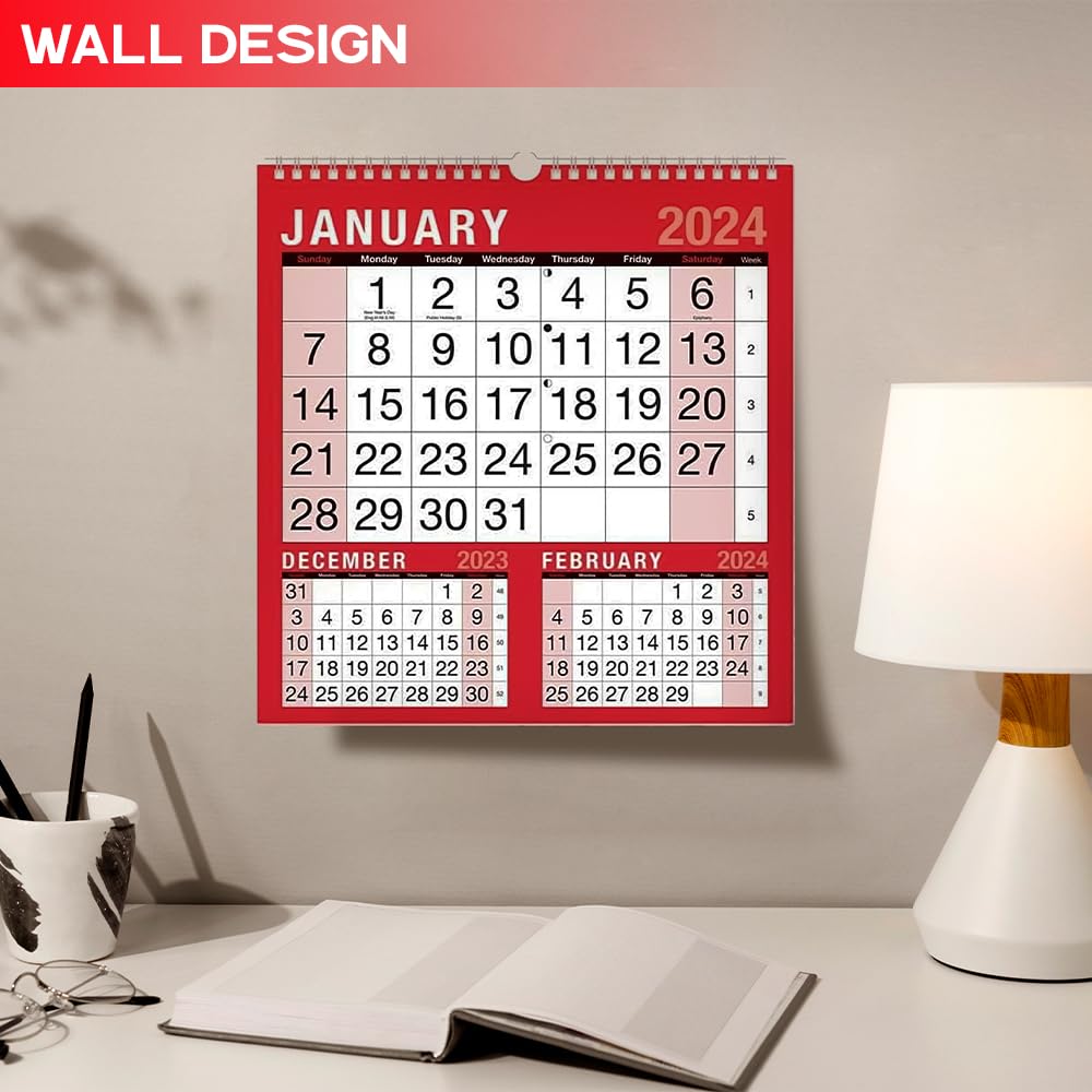 ZYBUX - 2024 Calendar,Planners & Personal Organisers, Wall Planners,Holidays and Notable Dates,Wall Planner Spiral Bound for Home Business Office School. (LARGE PRINT CALENDAR)