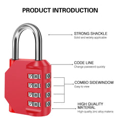 Padlock,4 Digit Code Padlock Zinc Alloy Heavy Duty Locker Lock 1 Pack Padlock for Gym, School, Gate, Fence, Storage Case, Tool Box(Red)