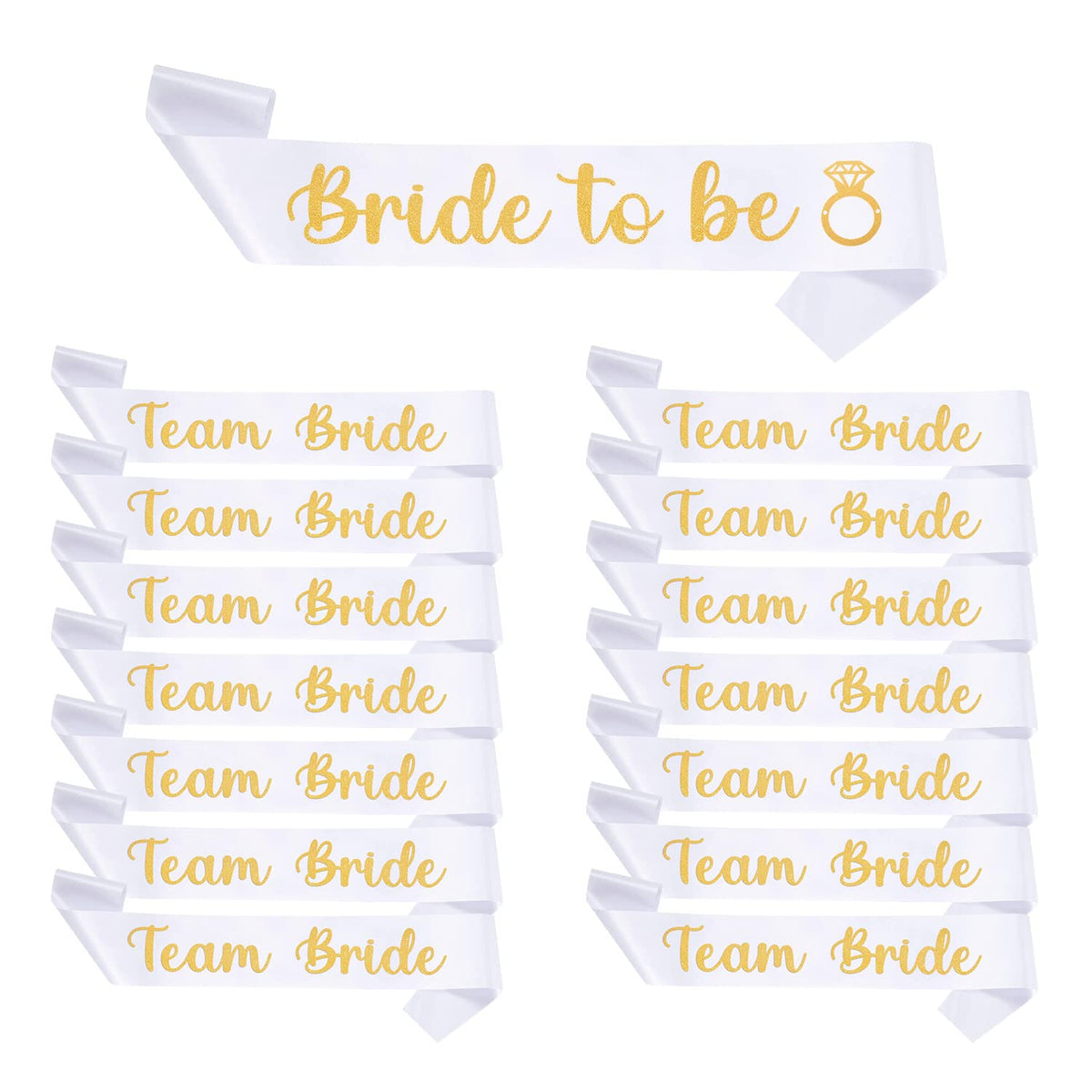 Shining She 15 Pieces Hen Party Accessories Sashes Sets, 14 White Team Bride Sashes 1 White Bride to Be Sash, for Hen Party Wedding Bridal Shower Party Decorations