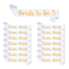 Shining She 15 Pieces Hen Party Accessories Sashes Sets, 14 White Team Bride Sashes 1 White Bride to Be Sash, for Hen Party Wedding Bridal Shower Party Decorations