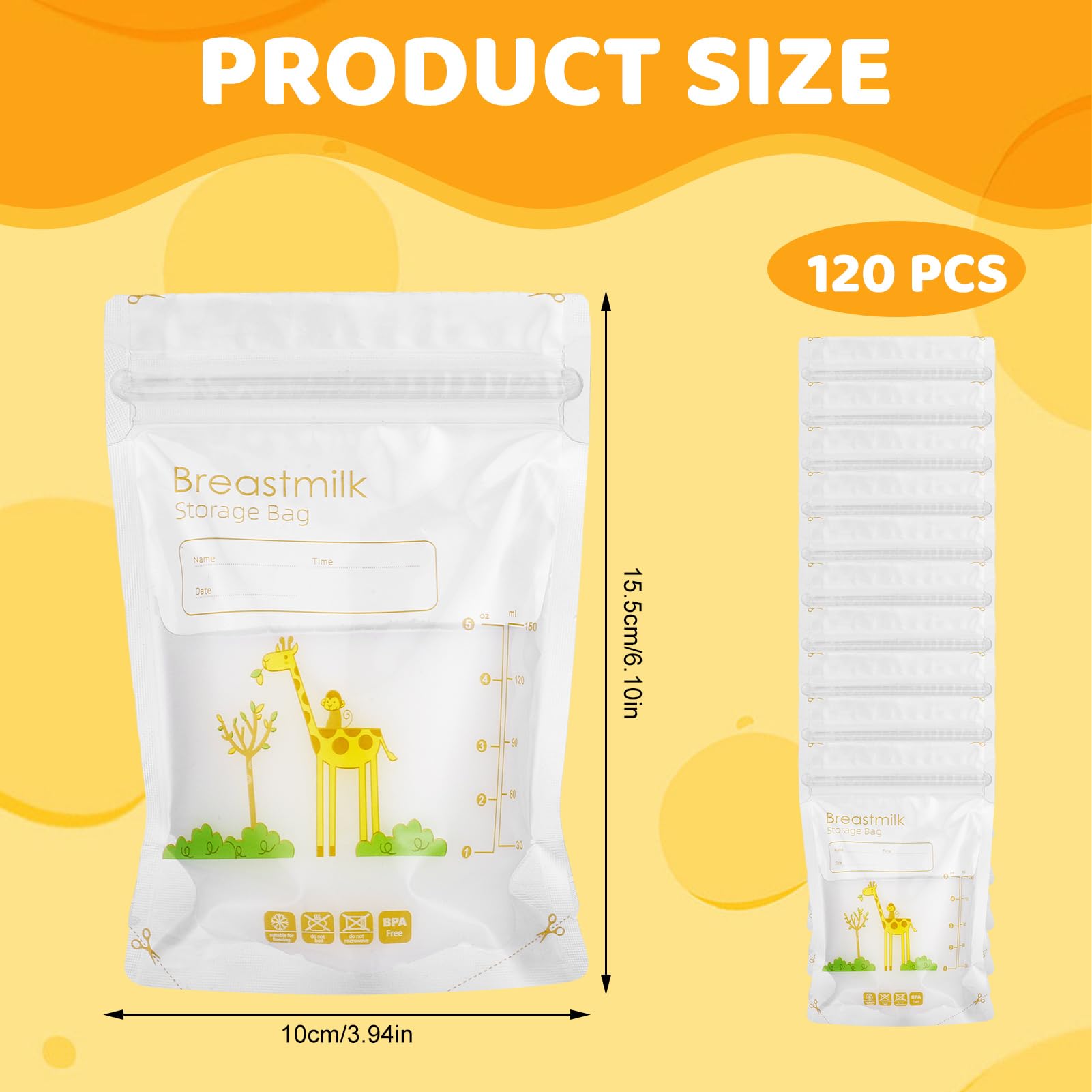 Partideal 120 Pcs Breast Milk Storage Bag,150ml Disposable Milk Storage Bags Breast Milk Storage with Scale Zipper Sealing Breast Milk Bags for Breastfeeding Fridge or Freezer Use