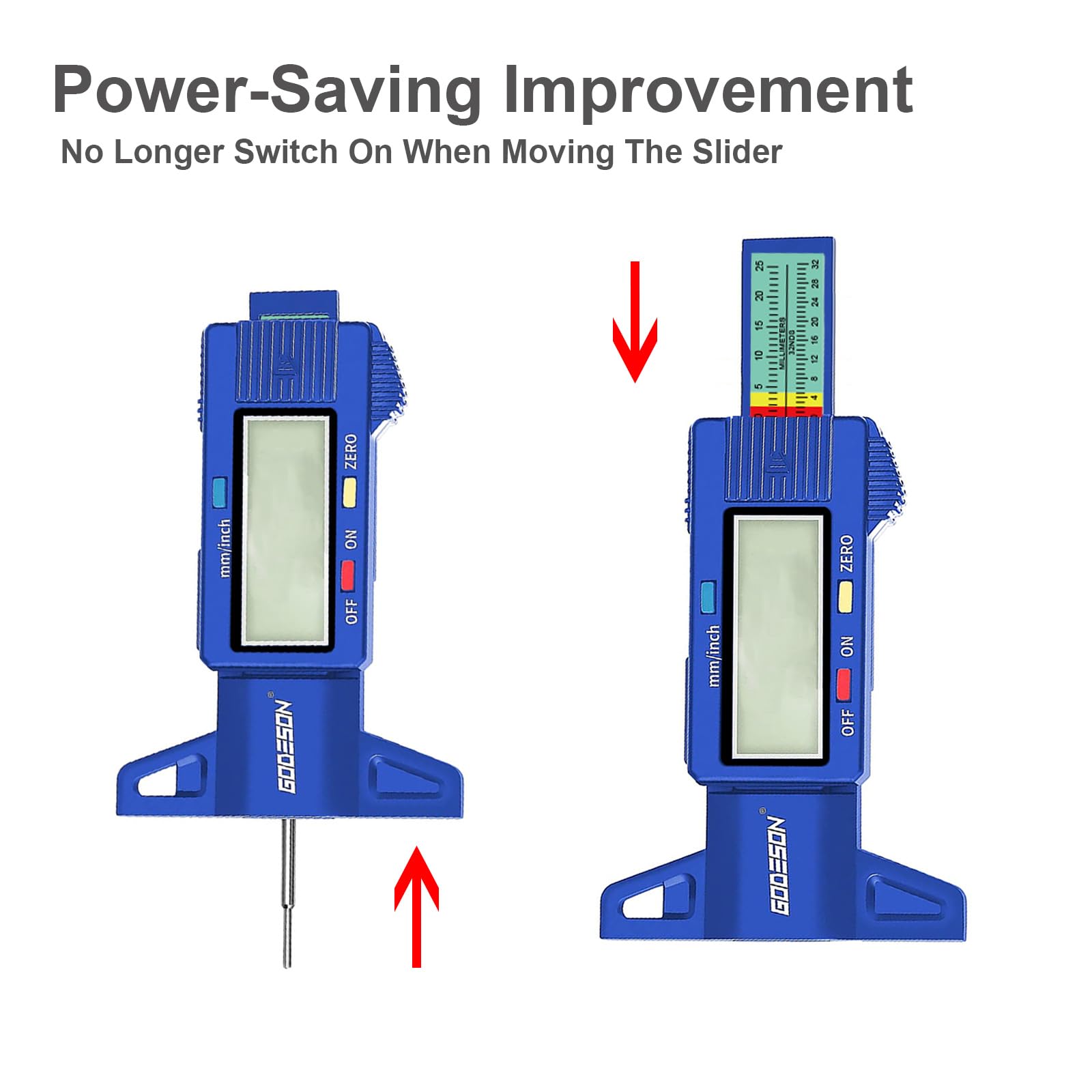 GODESON Blue Digital Tyre Tread Depth Gauge UK,0-25.4 Mm Inch Tyre Guage Digital with Large LCD Display and Blue Tyre Depth Gauge Measuring tool for Cars,Trucks,Moto