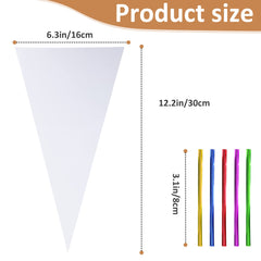 Sweet Cone Bags,100pcs 30 * 16cm Sweet Cones Bags with 100pcs Colorful Ties,Triangle Sweet Cones Bag for Candy,Cookie,Baking,Displaying and Wrapping