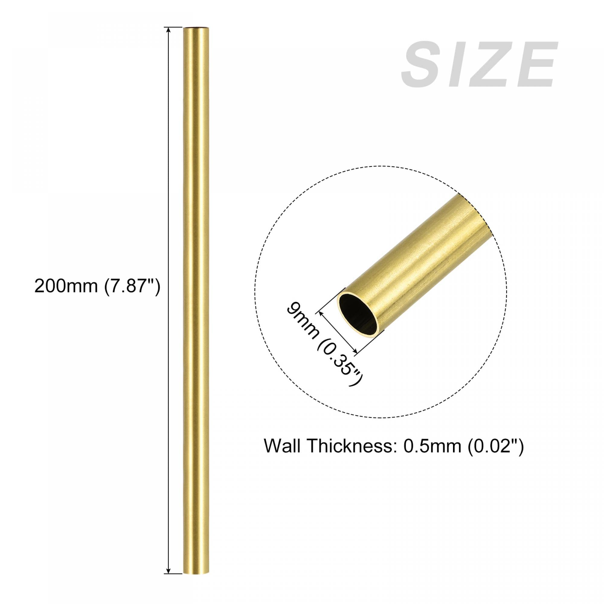 sourcing map Brass Tube (9mm OD x 0.5mm Wall T x 200mm L) 3Pcs, Straight Tubing - for Home Furnishing, Machinery, DIY Handicraft