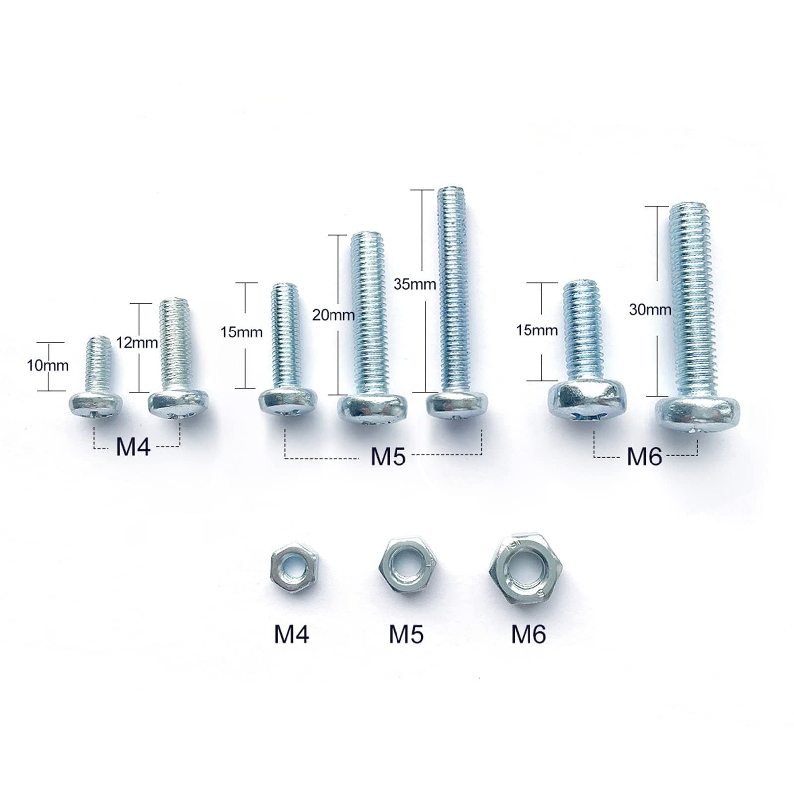 BAAB FASTENER Assorted Nuts and Bolts, M4 M5 M6 Machine Screws Assorted Phillips Pan Head Nuts and Bolts Assortment Kit 192 pcs