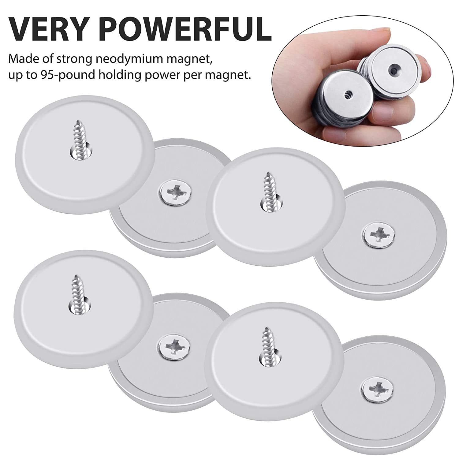 FINDMAG 4 Pcs Magnets, 32 x 5 mm 90 LB Pull Force Strong Magnet, Neodymium Magnets Strong, Round Countersunk Hole Rare Earth Magnets for Whiteboards Refrigerator Kitchen Workplace - 4 Screws Included