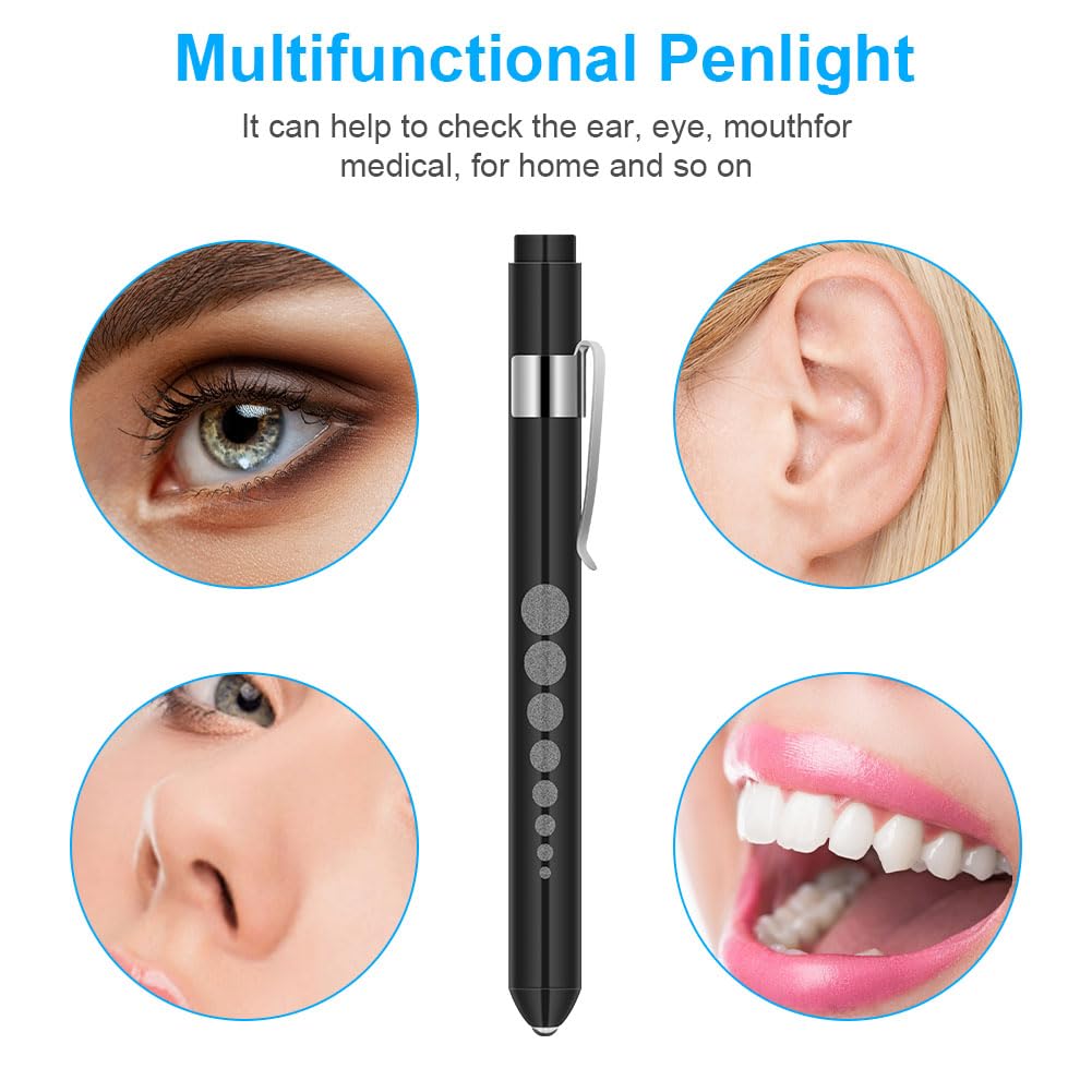 Flintronic 3PCS Diagnostic Medical Penlight, Mini Reusable LED Pen Torch with Pupil Gauge and Clip, First Aid Pupil Gauge Doctors Nurses Medical Pen Light Medical Equipment (Batteries not Included)