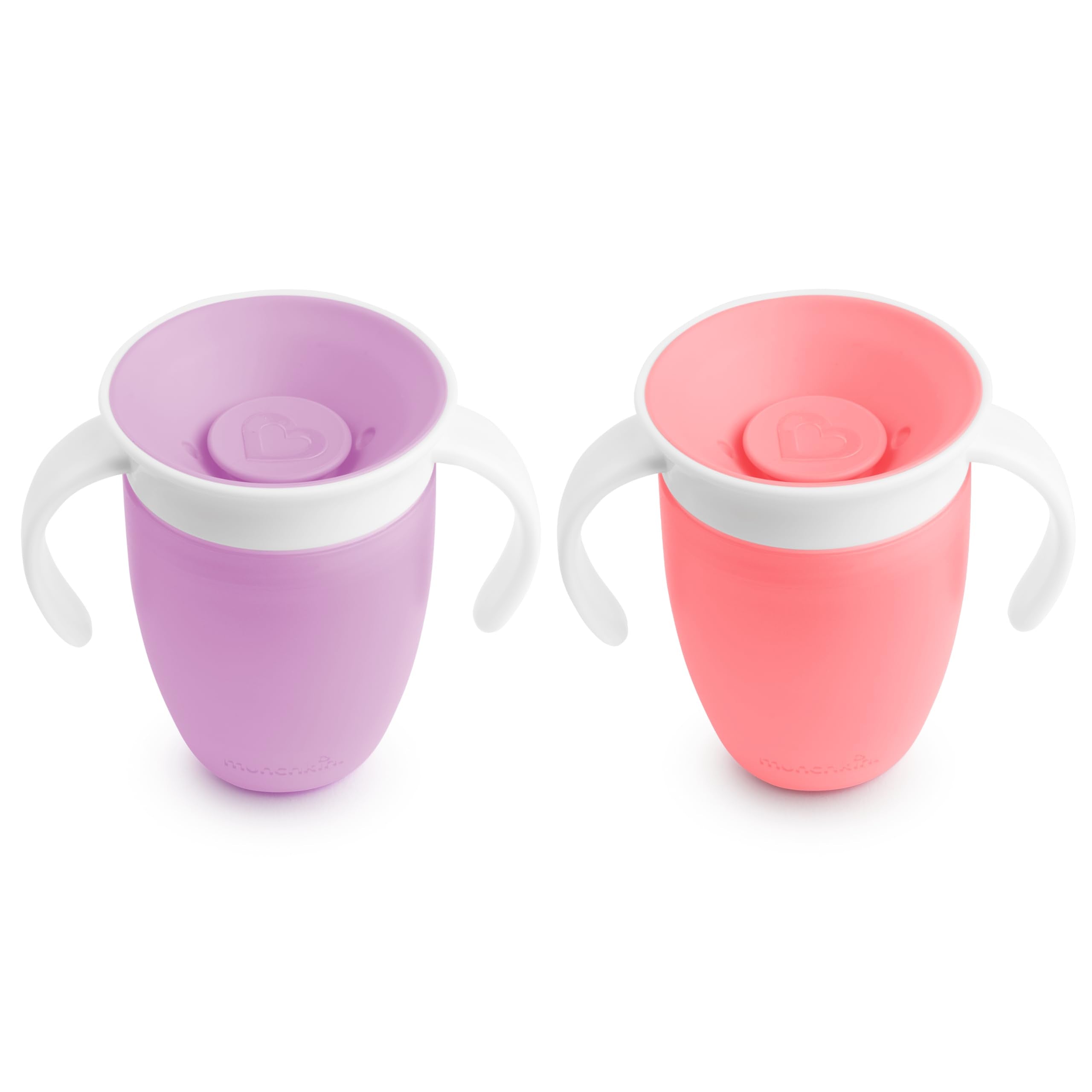 Munchkin Miracle 360 Sippy Cup, Trainer Toddler Cup, BPA Free Baby & Toddler Cups w.Handles, Non Spill Cup, Dishwasher Safe Baby Cup, Leakproof Childrens Cup, 6and Months - 7oz/207ml, 2 Pack,Pink/Purple