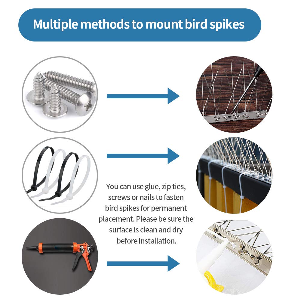 Moyofree 1.25MPigeon Spikes, 304 Grade Stainless Steel Bird Spikes Kit, Fence Spikes Bird Deterrent Spikes for Cats, Birds Control Defence Spikes for Anti Crows, Seagulls and Small Birds