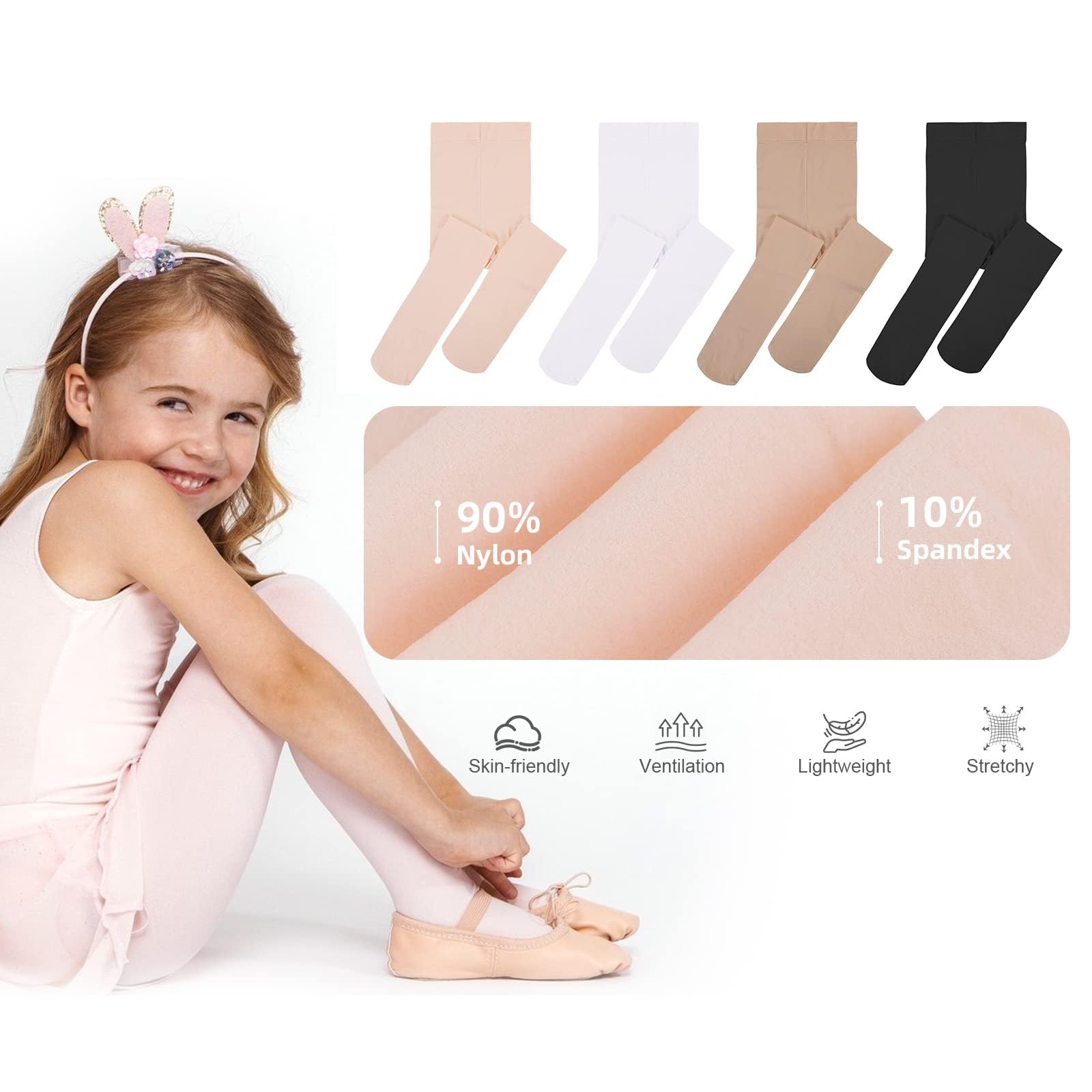 PONCEAU Ballet Tights Girls Ballet Socks For Girls Tights Kids Dance Stockings Girls Soft School Uniform Tights Dance Pantyhose Leggings 1 Pack Nude 1-3 Years