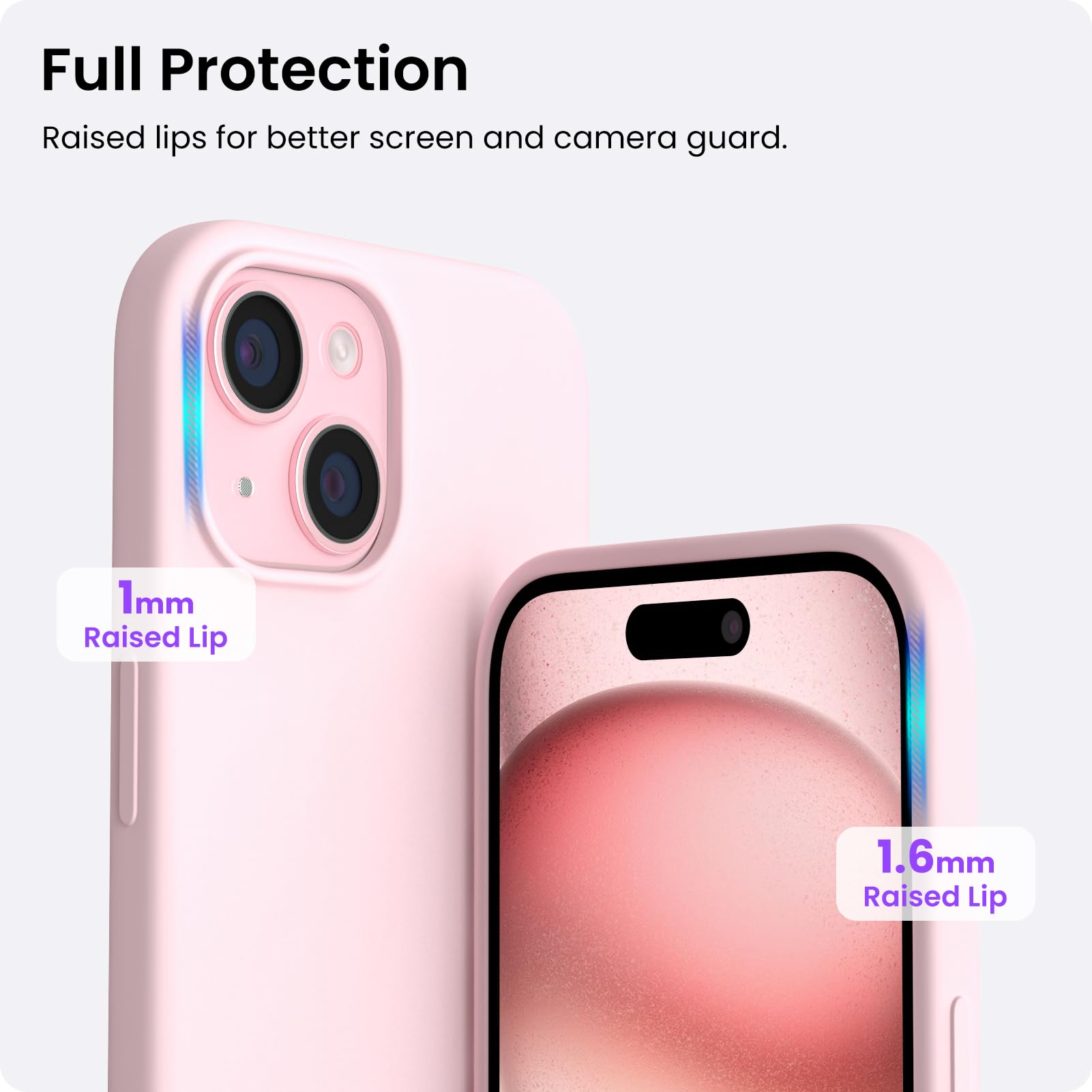 ORNARTO Compatible with iPhone 15 Case 6.1 inches, Slim Liquid Silicone 3 Layers Full Covered Soft Gel Rubber 15 iPhone Case Cover 6.1 inch-Pink