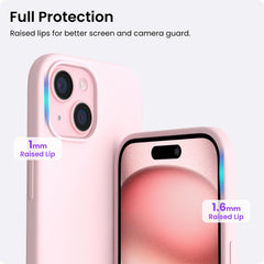 ORNARTO Compatible with iPhone 15 Case 6.1 inches, Slim Liquid Silicone 3 Layers Full Covered Soft Gel Rubber 15 iPhone Case Cover 6.1 inch-Pink