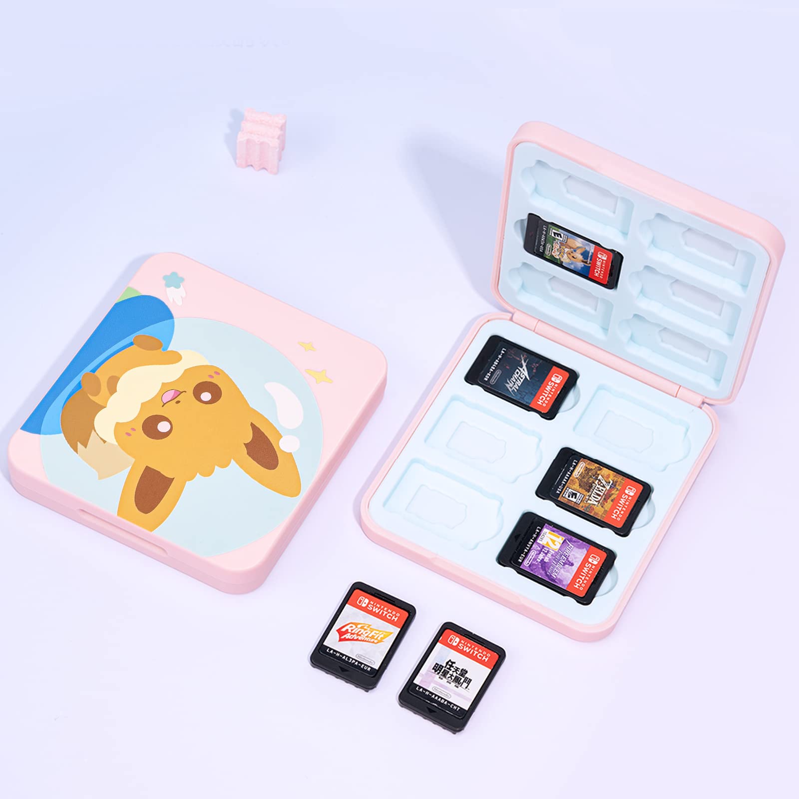 DLseego Switch Game Card Case Compatible with Switch/Switch OLED/Switch Lite,Game Card Holder Storage Box with 12 Game Card and 12 Micro SD Card Slots-Pink Foxes