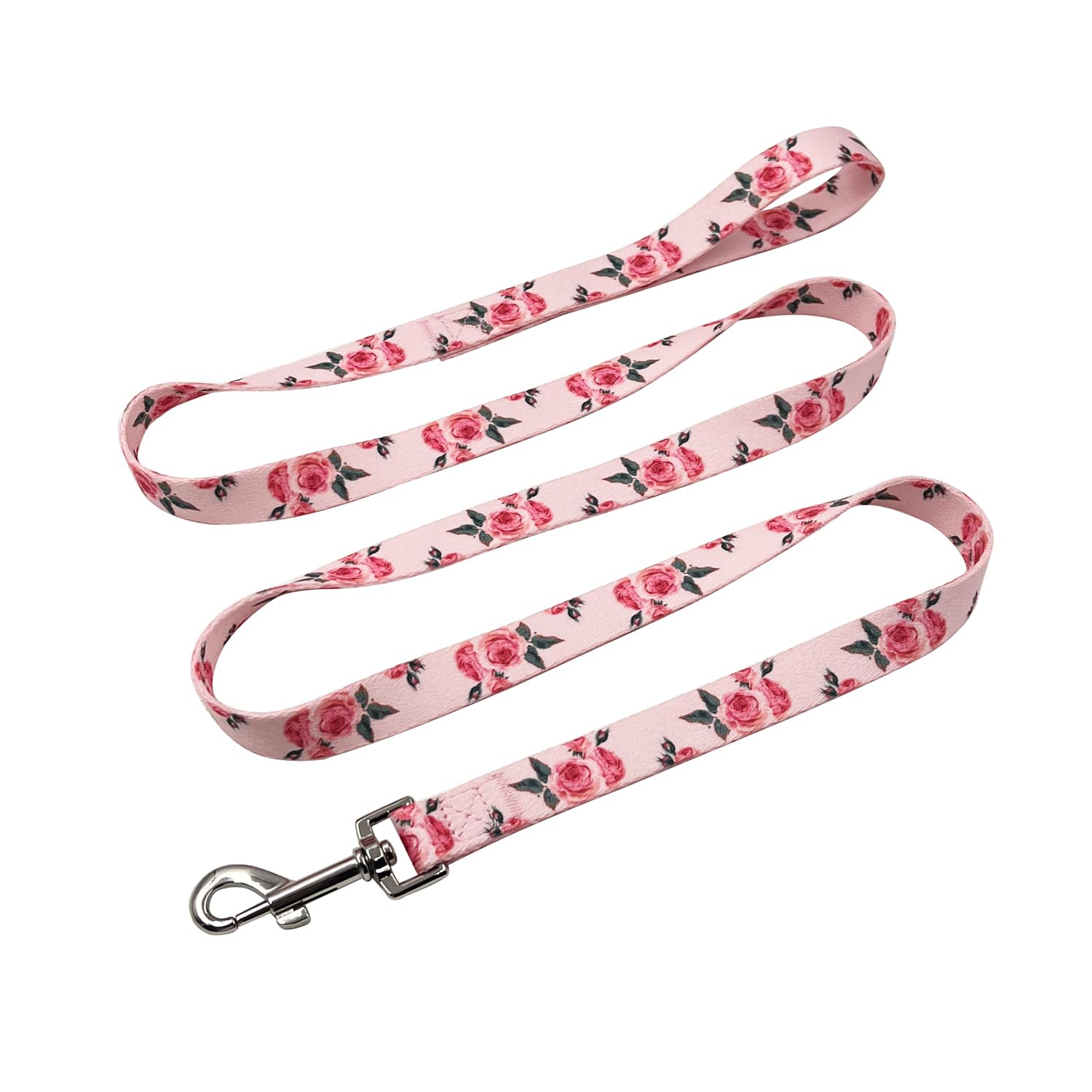 Olahibi Dog Collar and Leash Set, Cute Rose Pattern, Polyester Material, 5ft Leash, for Puppy Dogs.(XS,Pink Rose)