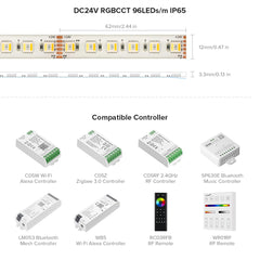 BTF-LIGHTING 5in1 RGBCCT 5050 5M 96LEDs/m 480LEDs RGBandCold WhiteandWarm White LED Strip DC24V Ip65 Waterproof White PCB 5 Colour in 1 LED for Room Home Decoration(Strip Only)