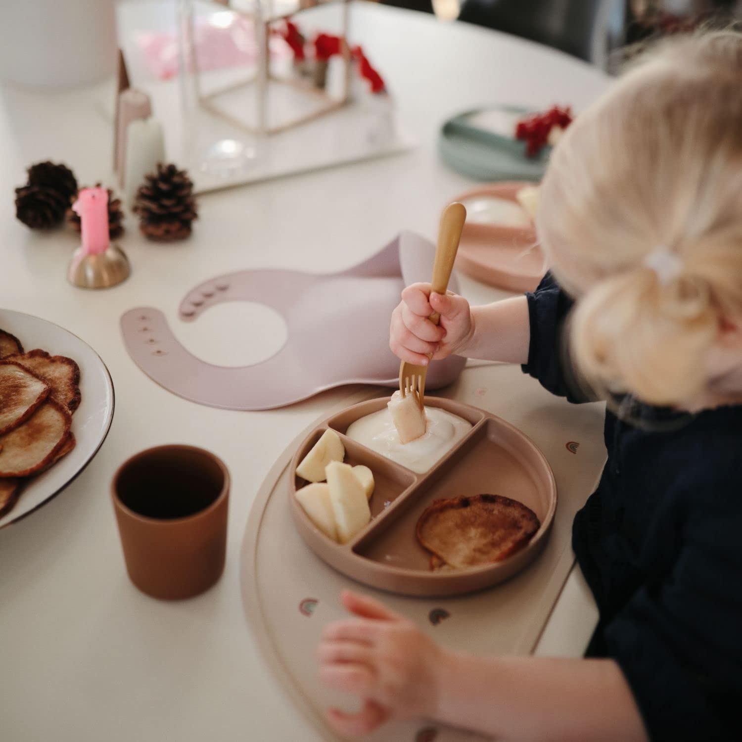 Mushie Silicone Suction Plate   Non-Slip Silicone Suction Plate Baby   Divided Plate for Babies & Toddlers   Material: Food Grade Silicone   Dishwasher & Microwave Safe (Woodchuck)