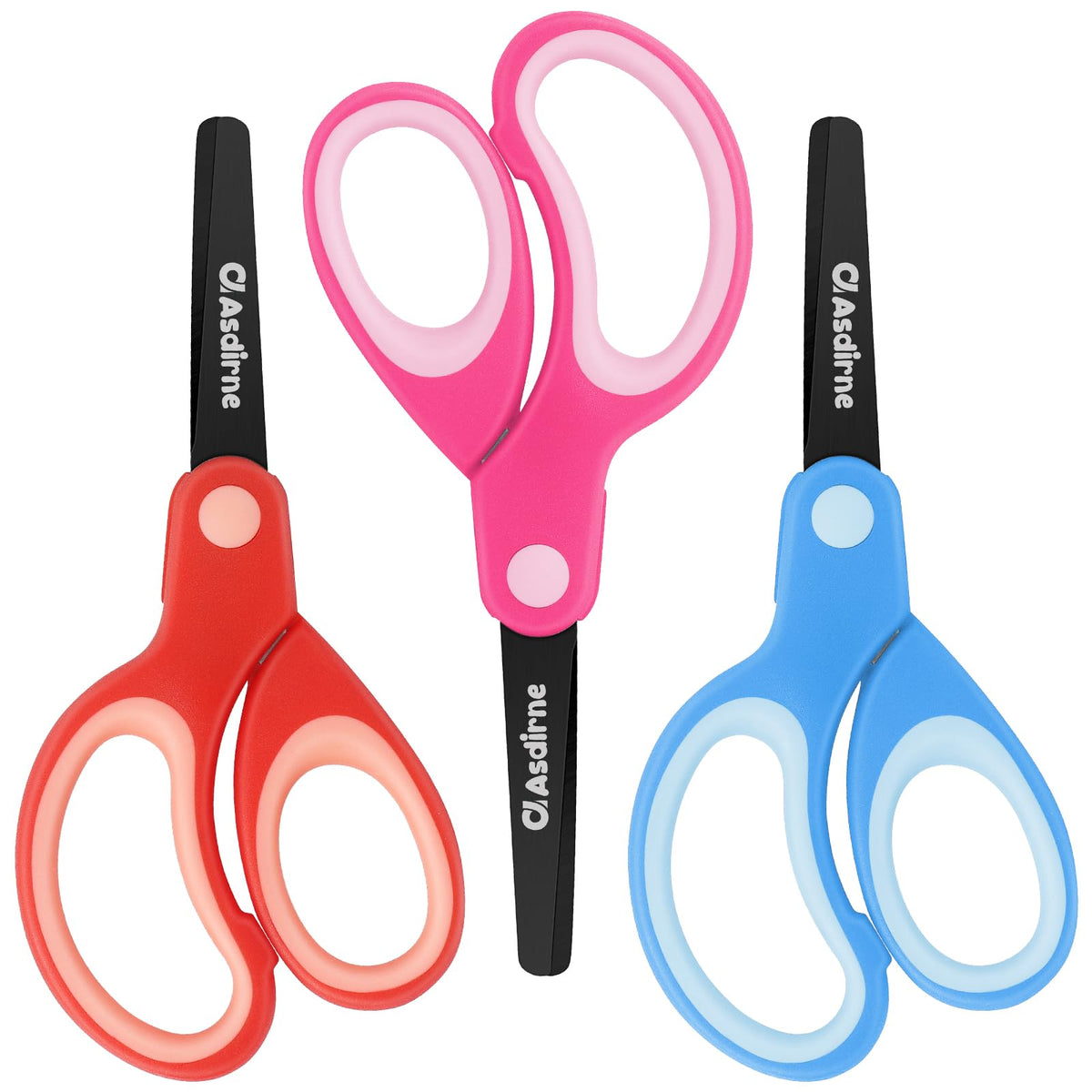 Asdirne Left Handed Kids Scissors, Safety Children Scissors, Craft Scissors with Blunt Tip Stainless Steel Blades and Soft Grip, Great for Home and School, Assorted Color, 13.5cm, 3 Pack