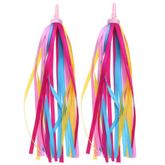 Ainkou 1 Pair Kid's Rainbow Bike Streamers for Girls Boys, 2pcs 10 inches Childrens Colorful Bicycle Handlebar Grips Tassel Ribbons (Yellow Pink)