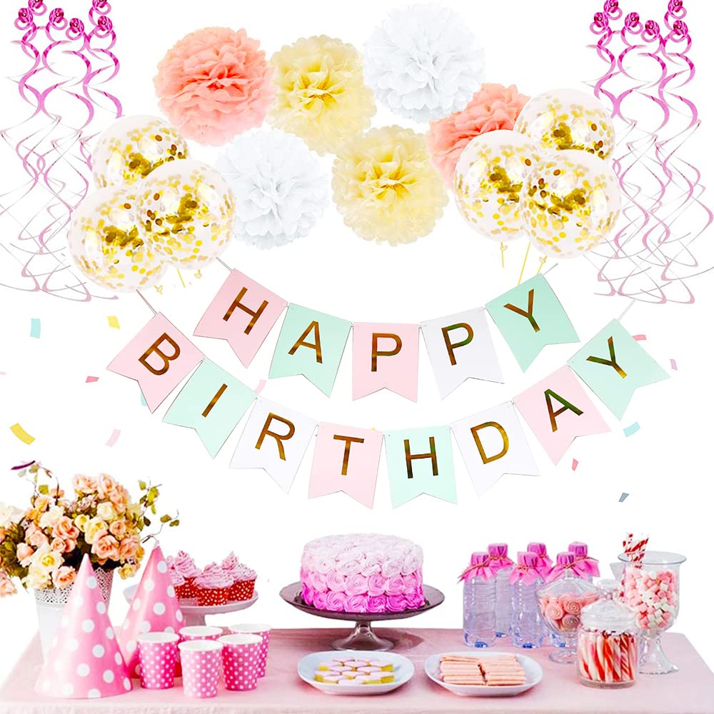 Happy Birthday Banner for Home or Garden Birthday Party Bunting, Candy Pastel Birthday Party Decoration Supplies