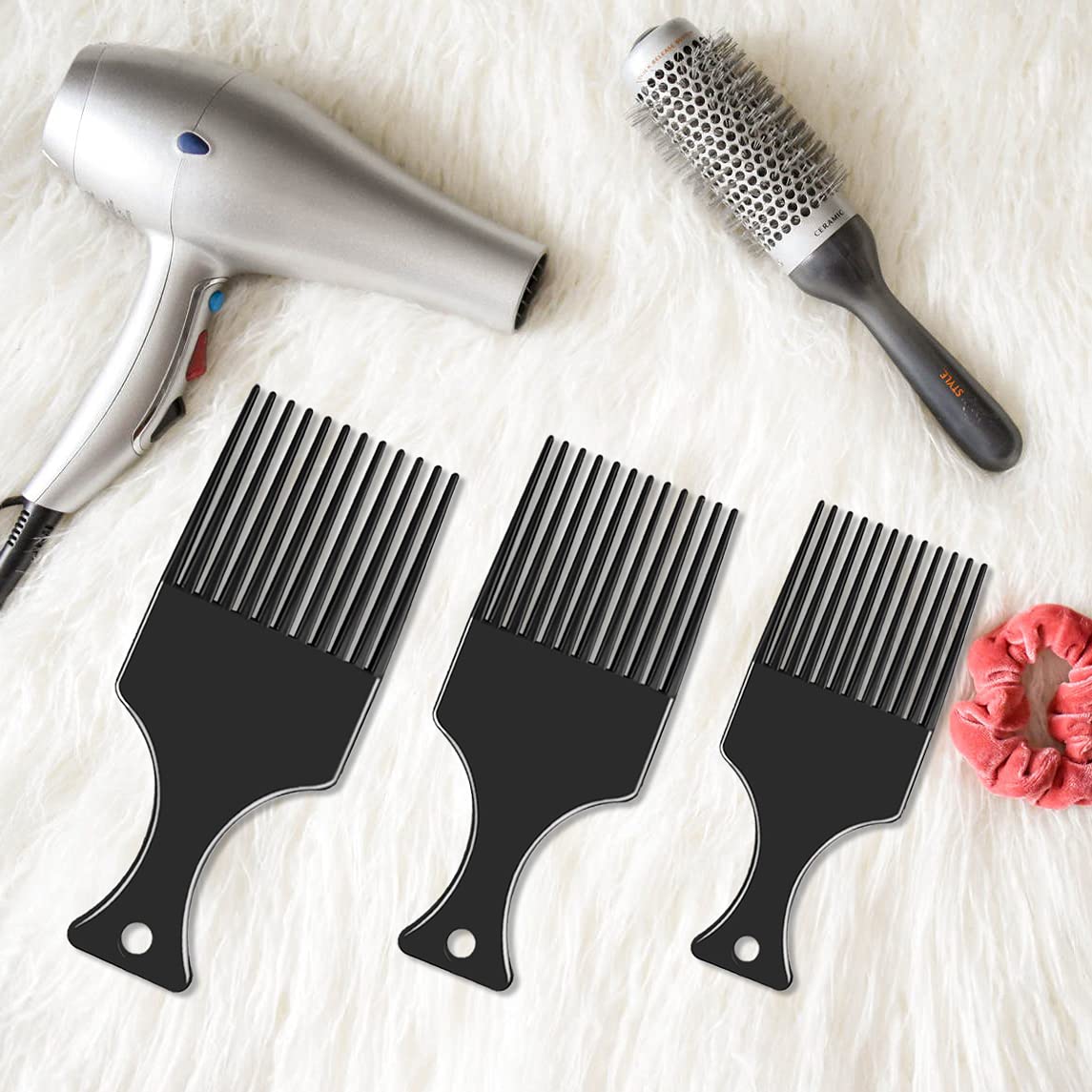 3 Sizes Afro Combs Set, Black Plastic Afro Hair Comb Hair Pick Comb Wide Tooth Comb Hairdressing Styling Tool for Natural Curly Hair Style