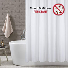 ANSIO Shower Curtain for Bathroom - Mould and Mildew Resistant - Solid White, 180 x 200 cm (71 x 71 Inch)   Water Repellant Fabric   100% Polyester