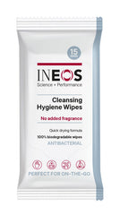 INEOS Cleansing Hygiene Wipes x15, Fragrance Free, Antibacterial, Biodegradable, Perfect For On-The-Go, Packaging May Vary