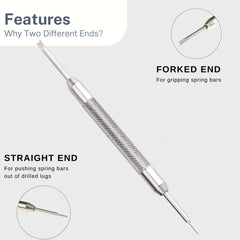 Buckle & Stitch Standard Spring Bar Tool - Double Ended Design - Fork and Straight End - Watch Band Tool Link Pin Removal for Watch Repair Band Adjustment Replacement Sizing