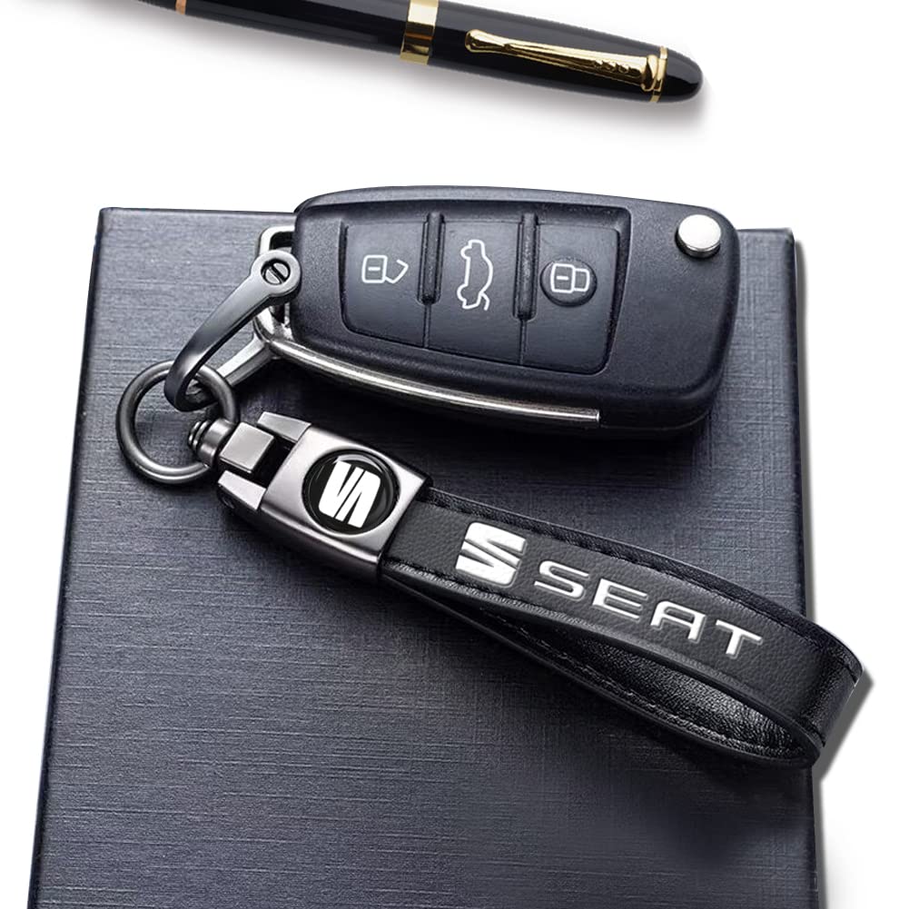 Retro Leather Keyring for Seat Ibiza LEON CUPRA FR Arona Ateca Tarraco,Black Anti-rust Key Ring for Car Vehicle Motorcycle Bicycle,Fashion Keyring for Men and Women